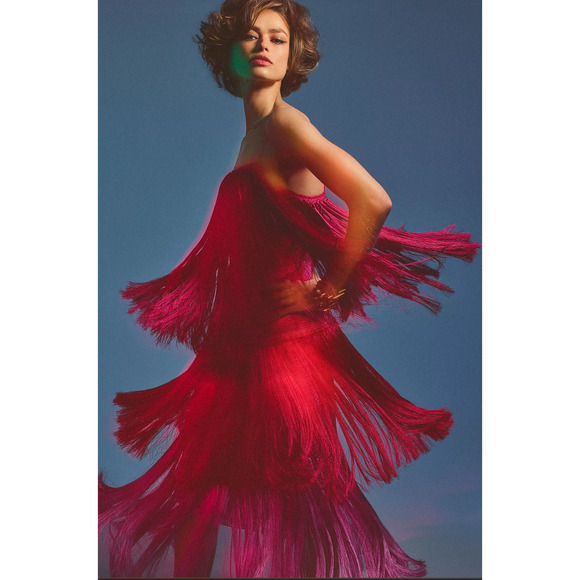 NWT Anthropologie Tiered Fringe Ombre Dress- Large - Picture 2 of 6